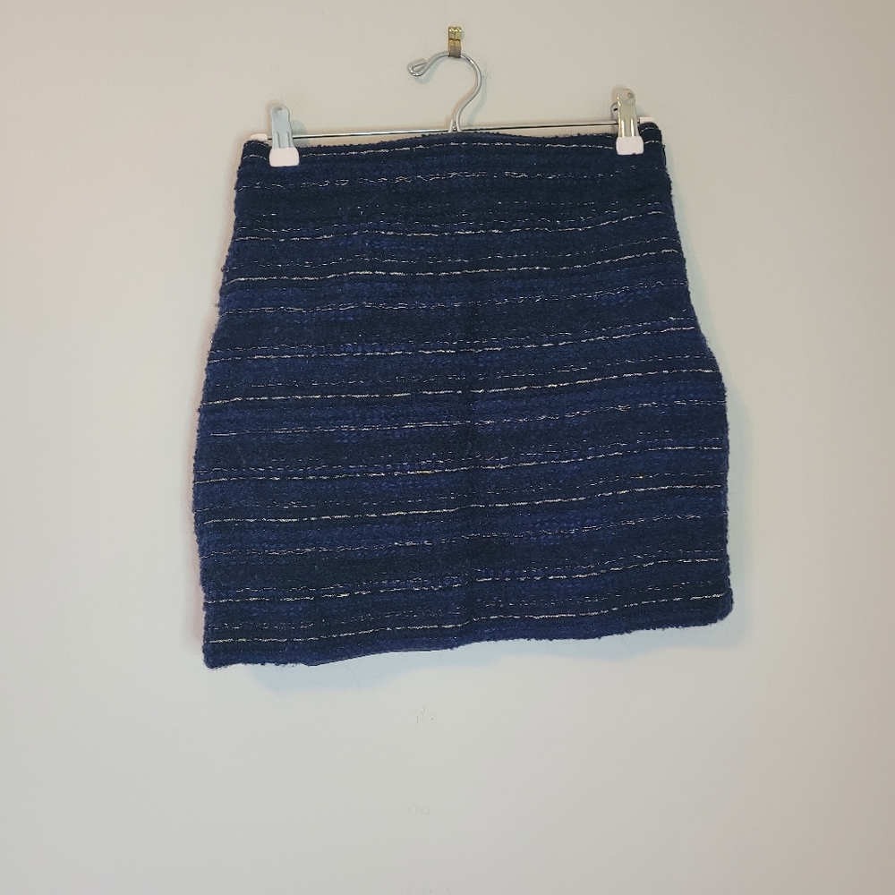 LOFT Navy and Gold Boucle Wool Blend Mini Skirt